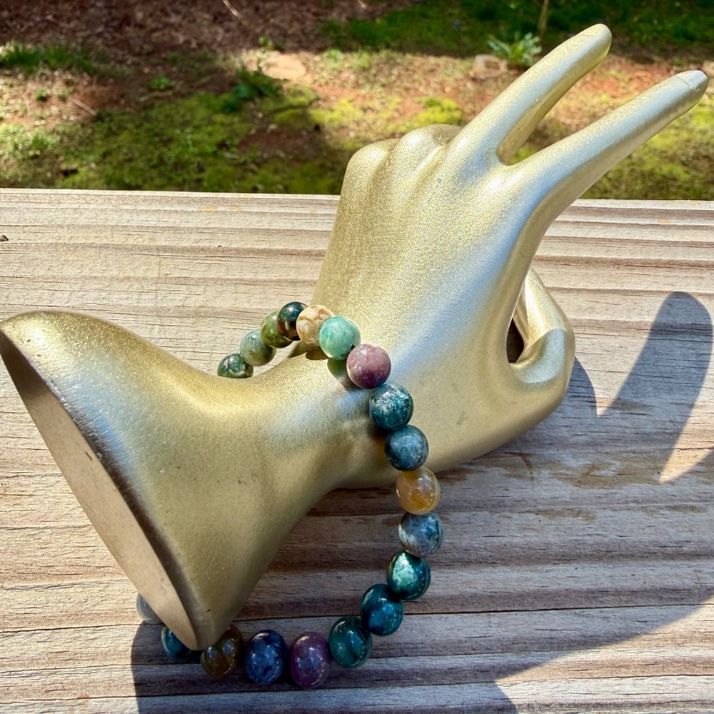 Natural Indian Agate Stone of Wisdom Gemstone Bracelet